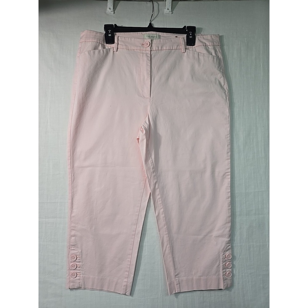 Talbots Cropped‎ Pants Women's 14 Light Pink Chino Stretch Pockets Button Cuffs